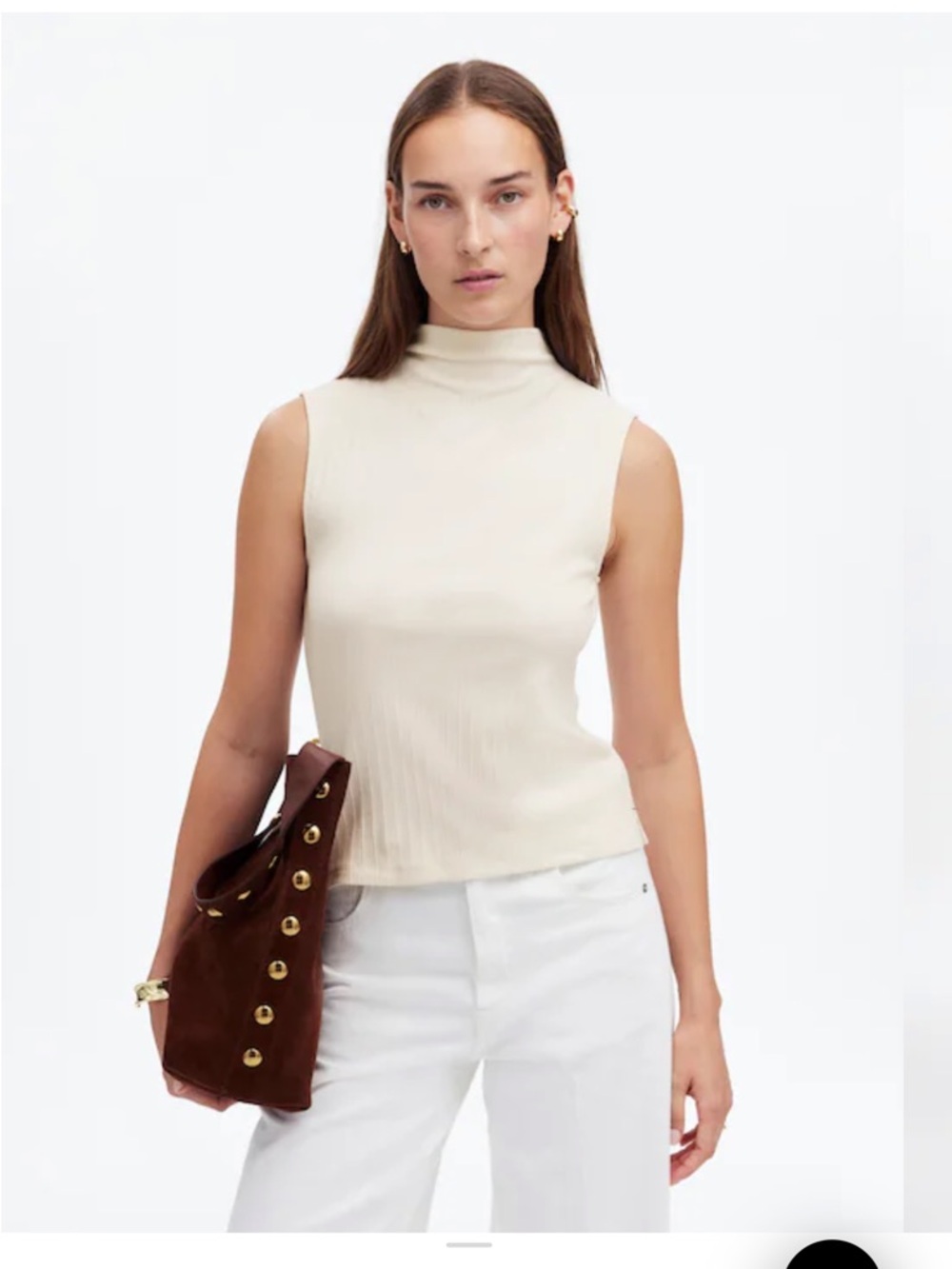 Madewell Sleeveless Ribbed Mock Neck Tank - Cream
